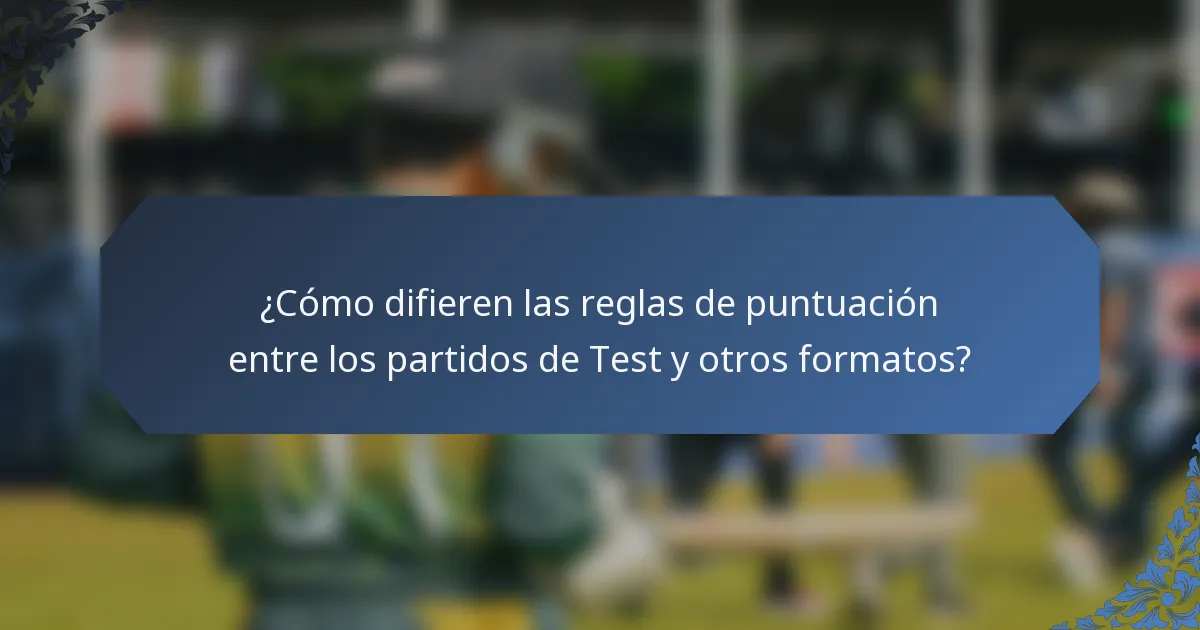 ¿Cómo difieren las reglas de puntuación entre los partidos de Test y otros formatos?