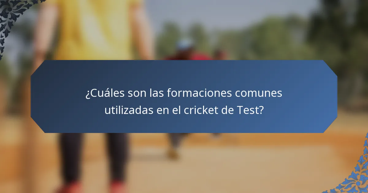 ¿Cuáles son las formaciones comunes utilizadas en el cricket de Test?