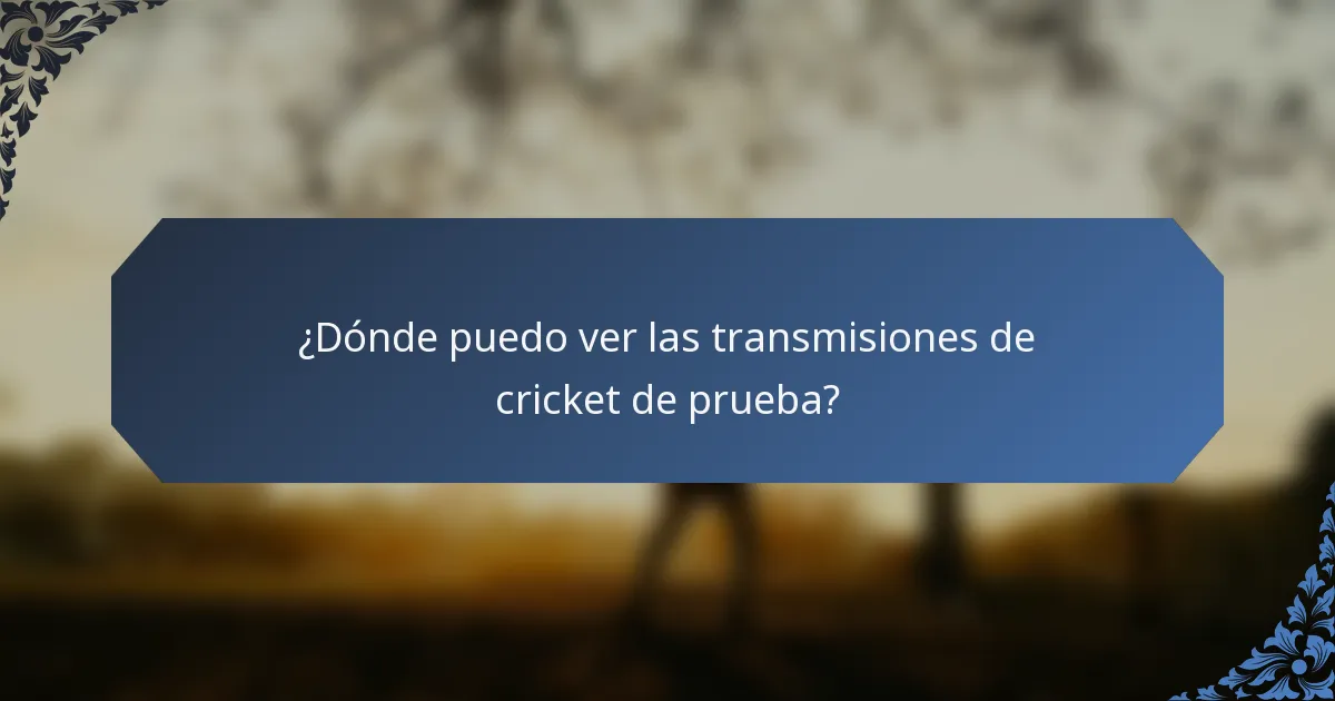 ¿Dónde puedo ver las transmisiones de cricket de prueba?