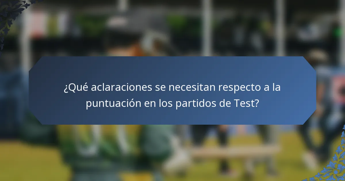 ¿Qué aclaraciones se necesitan respecto a la puntuación en los partidos de Test?