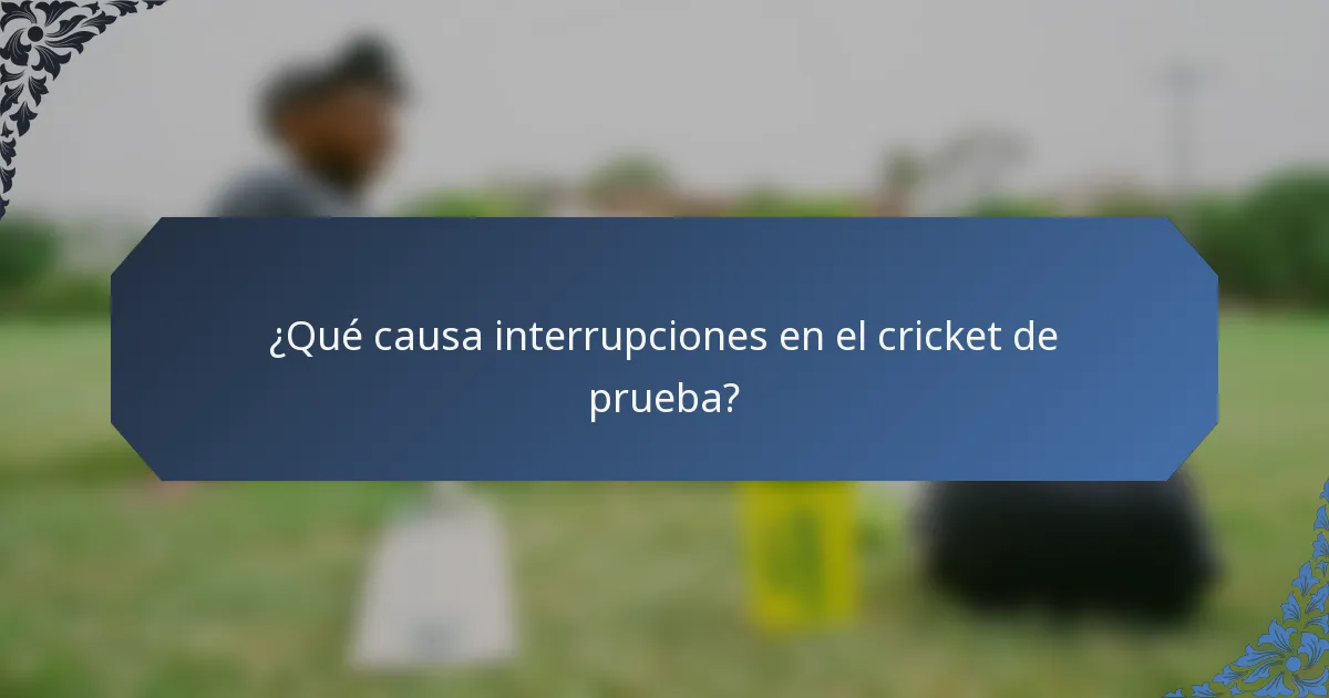 ¿Qué causa interrupciones en el cricket de prueba?