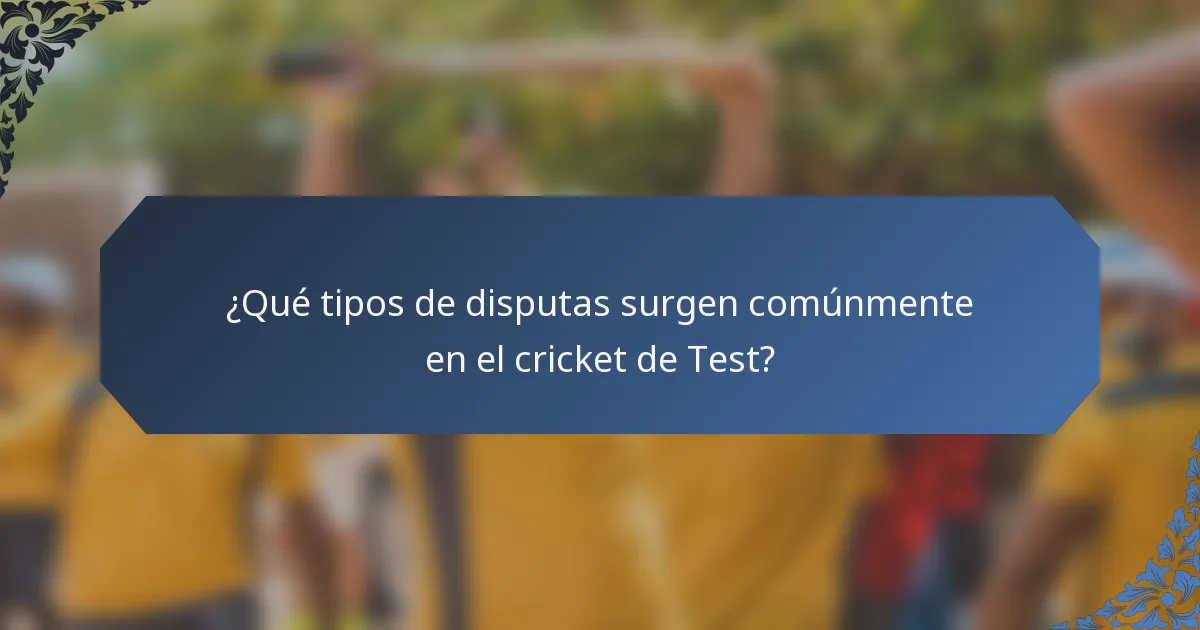 ¿Qué tipos de disputas surgen comúnmente en el cricket de Test?